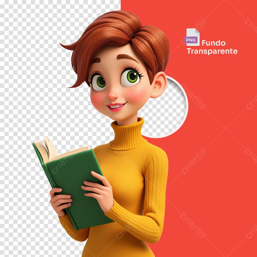 Menina Estilo Cartoon Com Livro