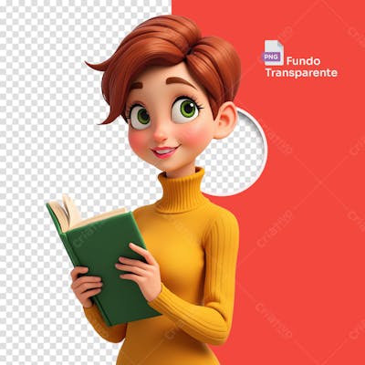 Menina Estilo Cartoon Com Livro