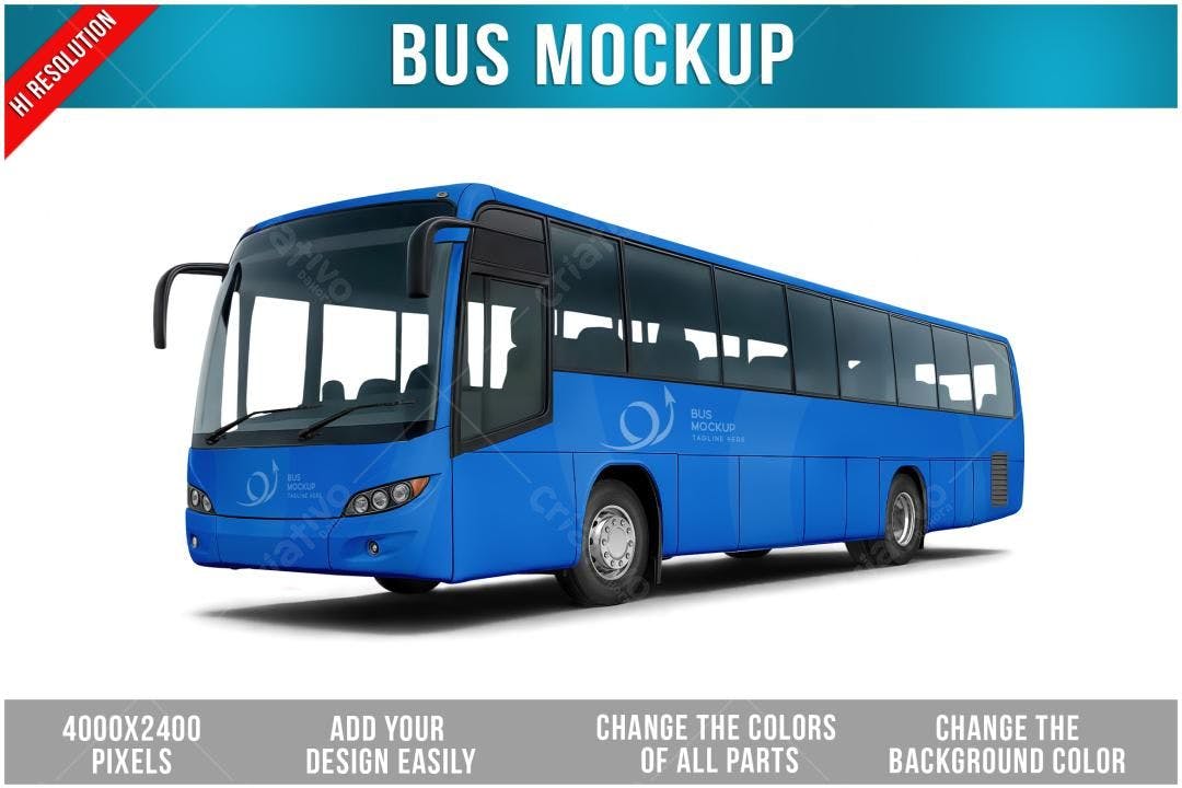 Mockup de Ônibus Azul para Design de Transporte