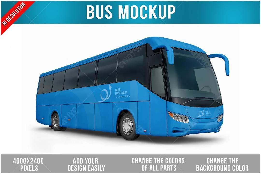 Mockup Ônibus Azul - Modelo Realista para Design de Transporte