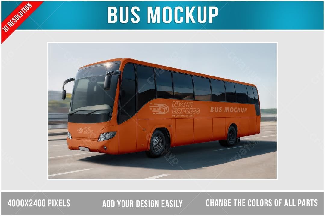 Mockup Realista de Ônibus Laranja para Branding