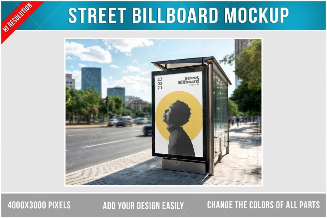 Mockup de Outdoor em Ponto de Ônibus: Design Moderno