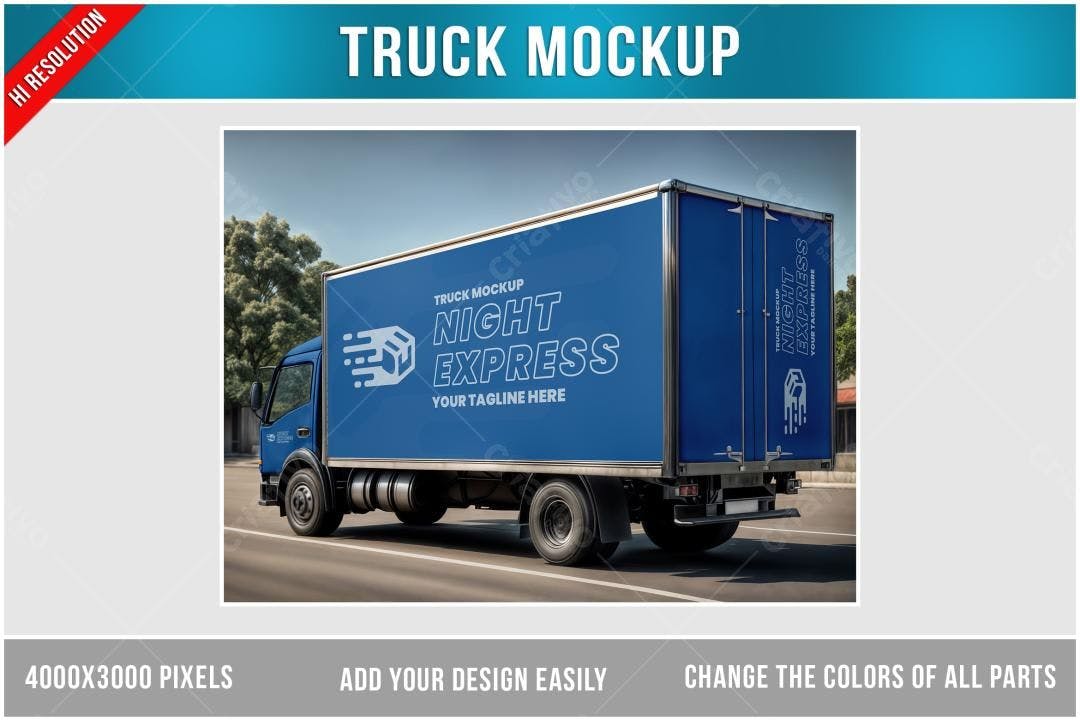Mockup de Caminhão Azul para Logística: Design Realista