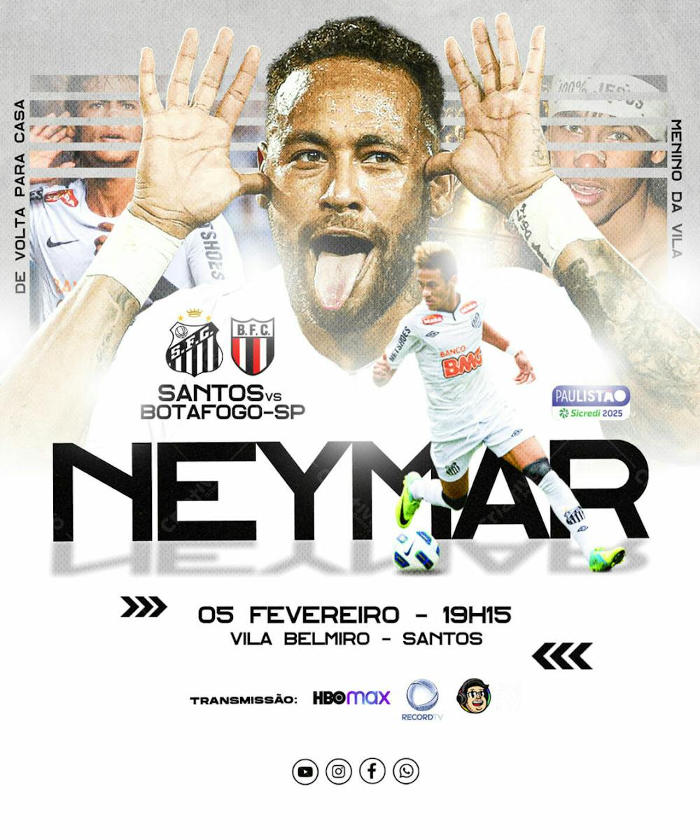 FLYER ESPORTIVO PAULISTÃO SANTOS NEYMAR REDES SOCIAIS