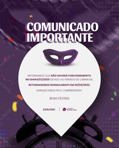 Social Media Comunicado De Carnaval Horário Especial 4