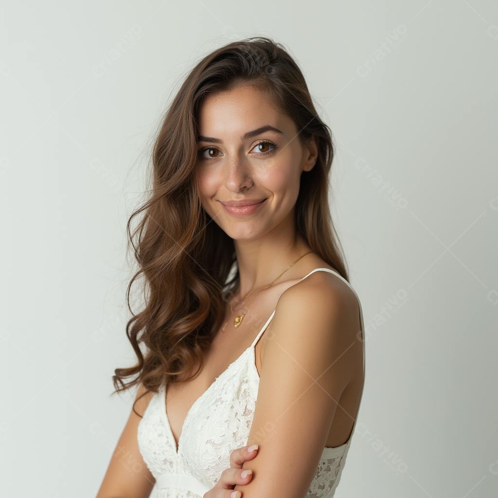 Mulher sorrindo em vestido branco