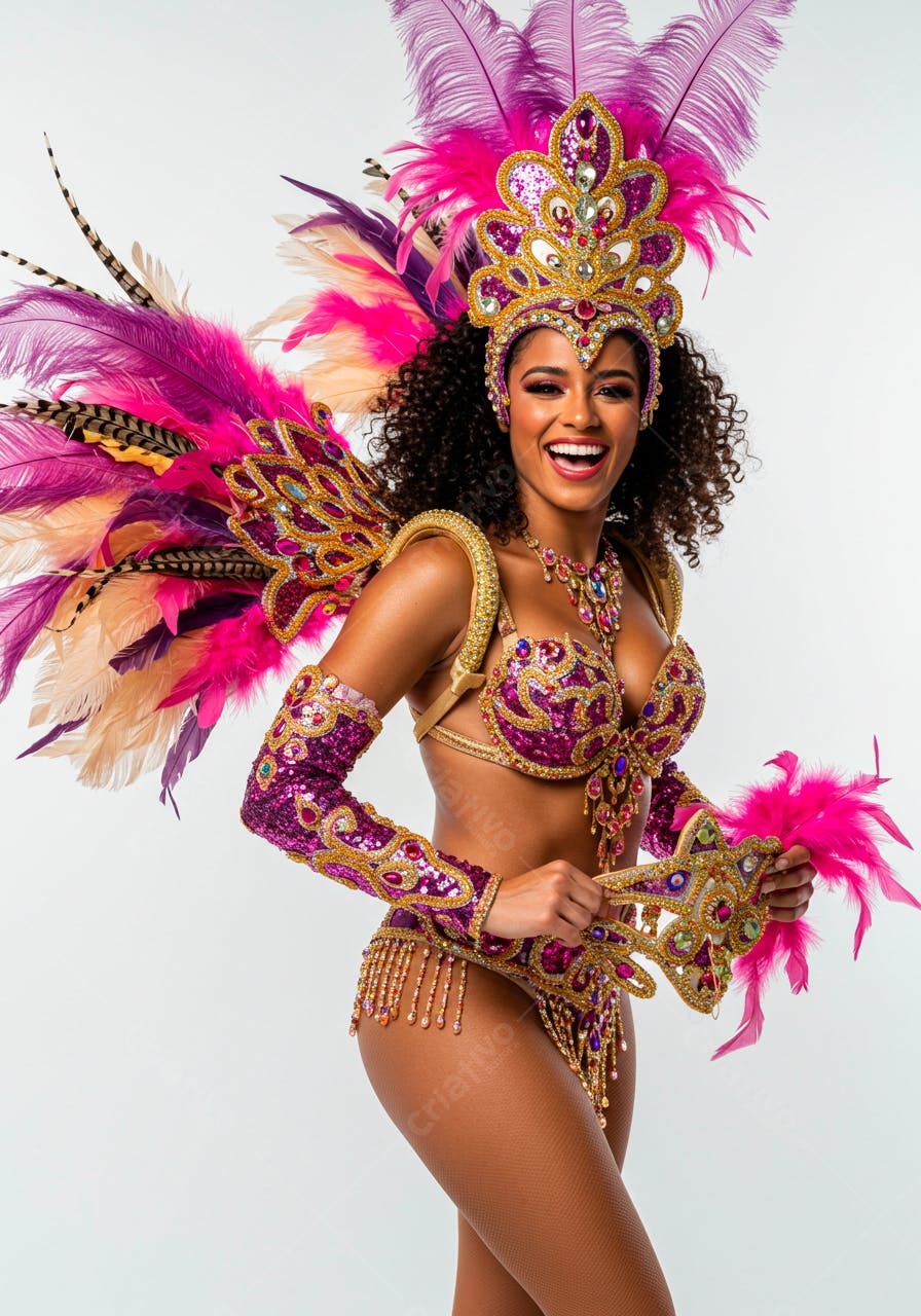 Bailarina de Carnaval em Rosa e Dourado