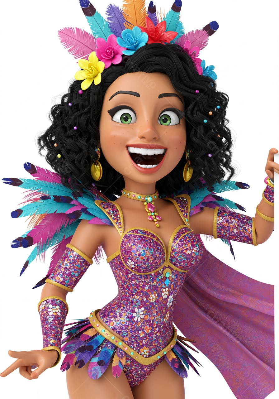 Bailarina de Carnaval apontando para placa