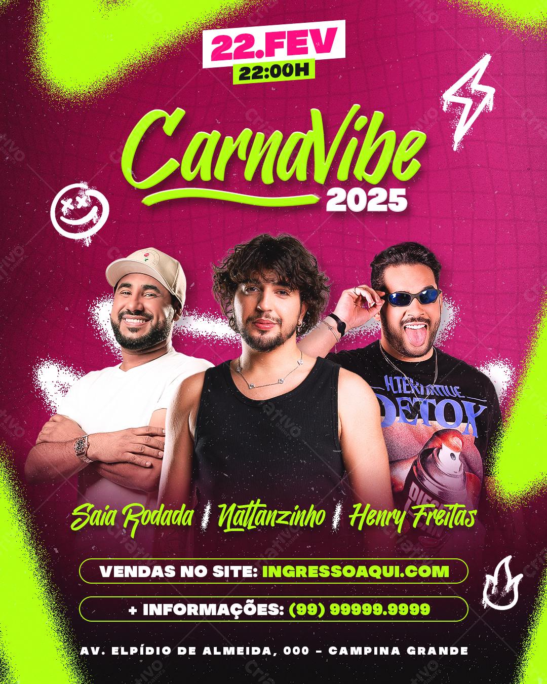 Flyer para Festa CarnaVibe 22/02 PSD Editável