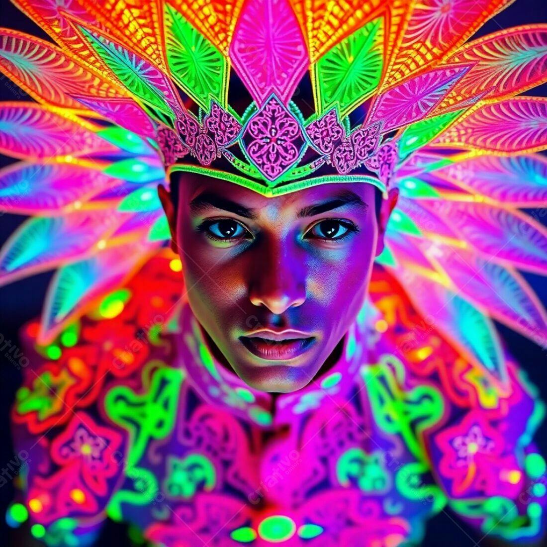 Modelo usando fantasia neon colorida