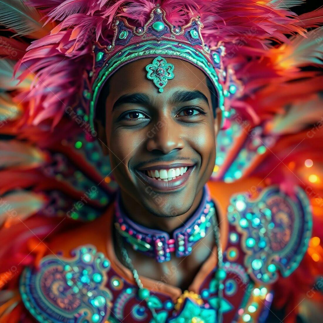 Homem sorrindo com fantasia de carnaval