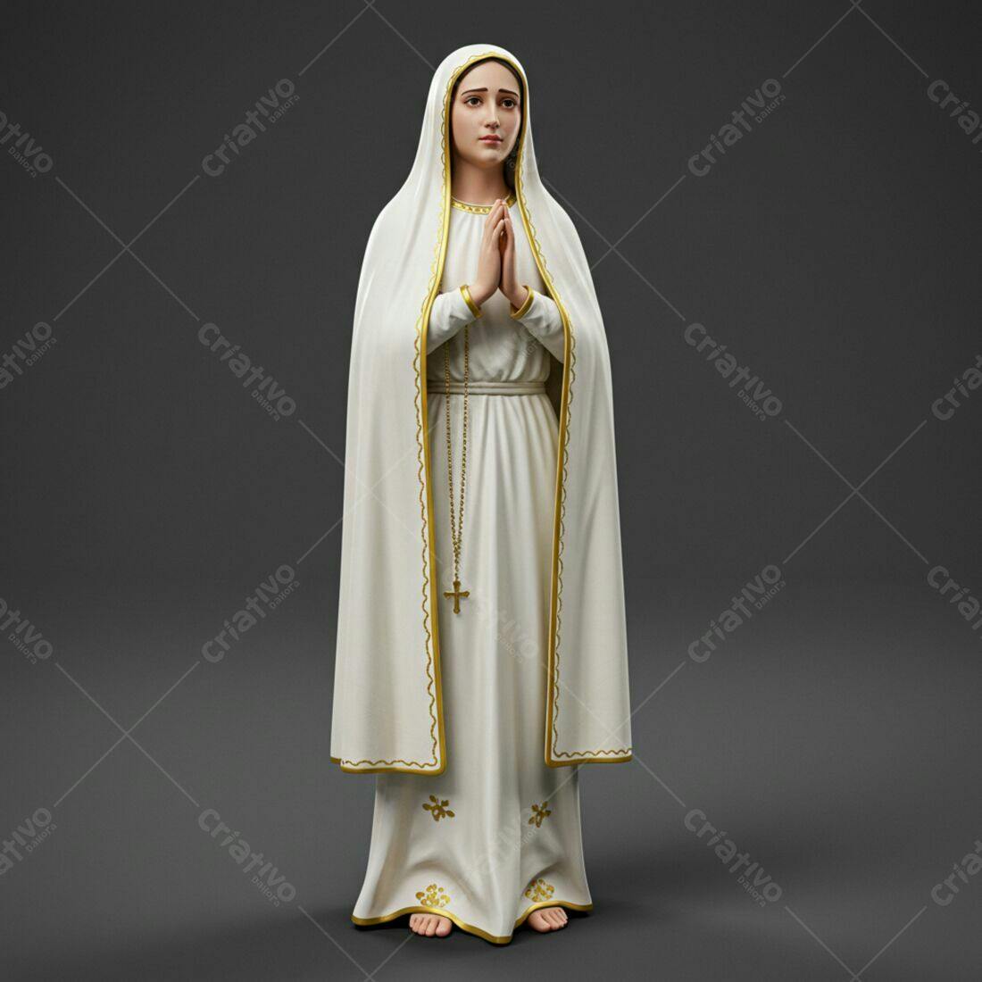 Estátua Nossa Senhora de Fátima em branco e dourado