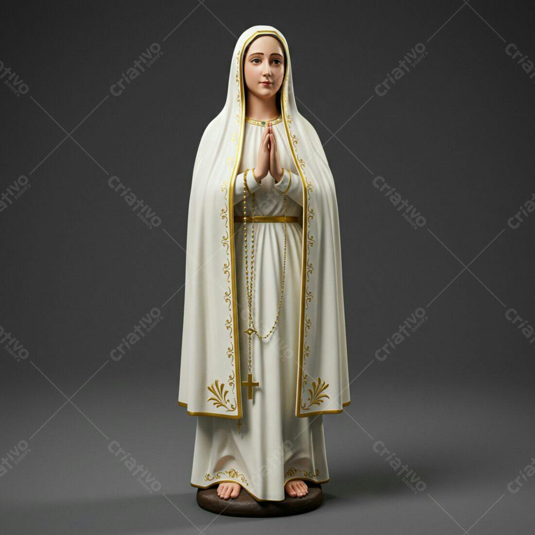 Estátua Nossa Senhora de Fátima em branco e dourado