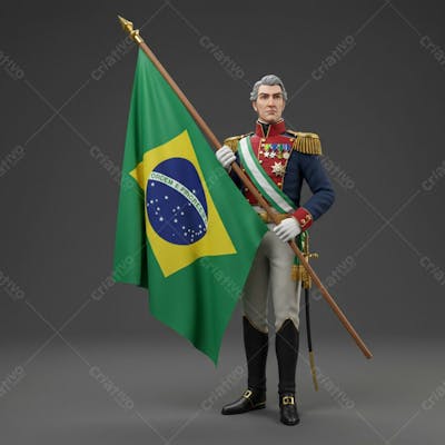 Busto 3D Deodoro Da Fonseca Pose Bandeira Do Brasil