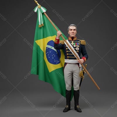 Busto 3D Deodoro Da Fonseca Pose Bandeira Do Brasil Fundo Cinza