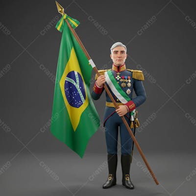 Busto 3D Deodoro Da Fonseca Pose Aste Bandeira Do Brasil Fundo Cinza