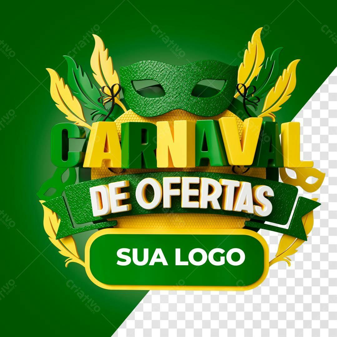 Selo 3D promocional Carnaval verde e amarelo
