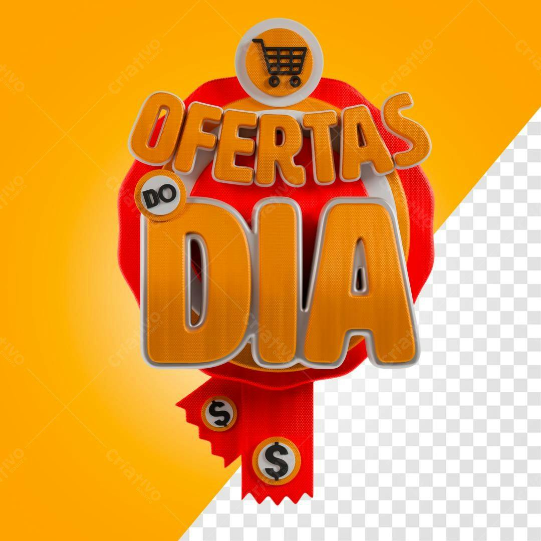 Selo 3D promocional ofertas do dia laranja e vermelho