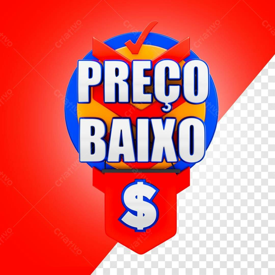 Selo 3D promocional preço baixo vermelho azul amarelo