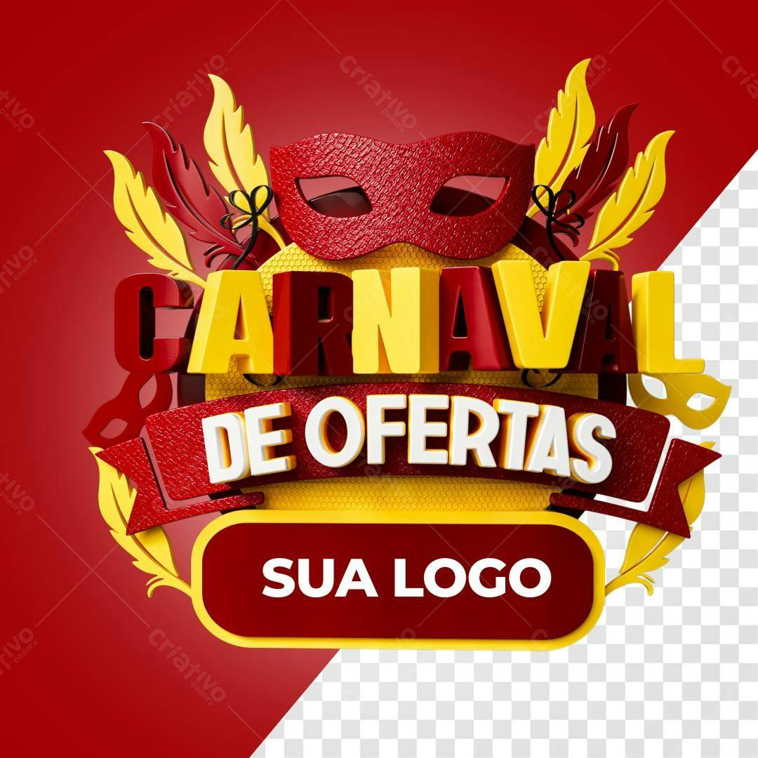 Selo 3D promocional Carnaval vermelho e amarelo