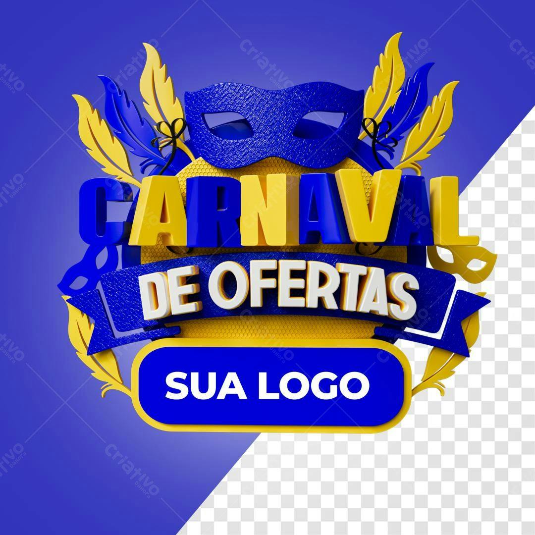 Selo 3D promocional Carnaval azul e amarelo