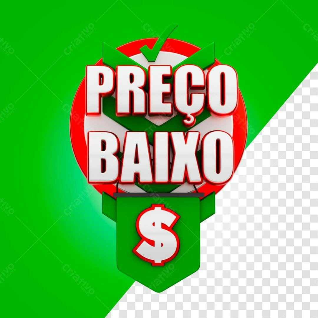 Selo 3D promocional preço baixo vermelho e verde