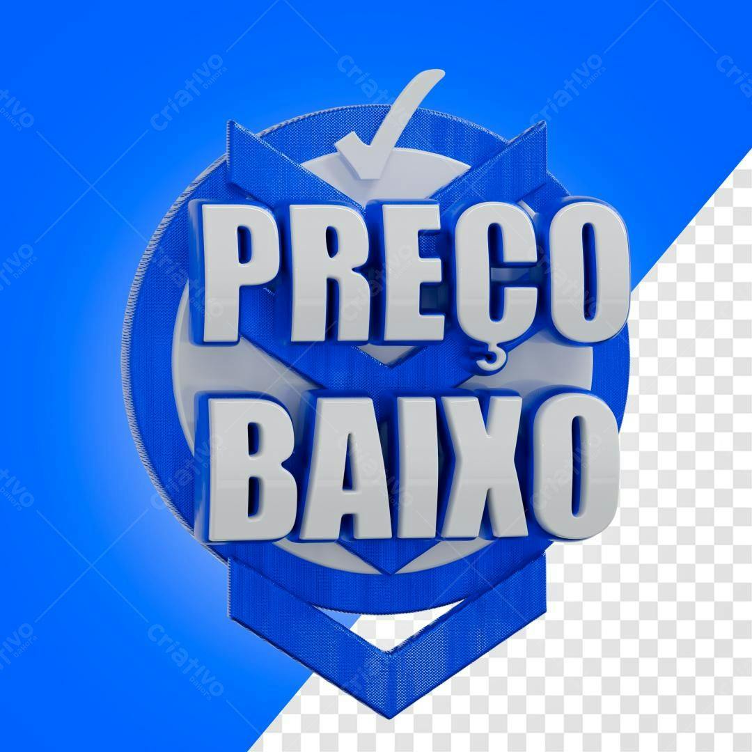 Selo 3D promocional preço baixo azul e branco