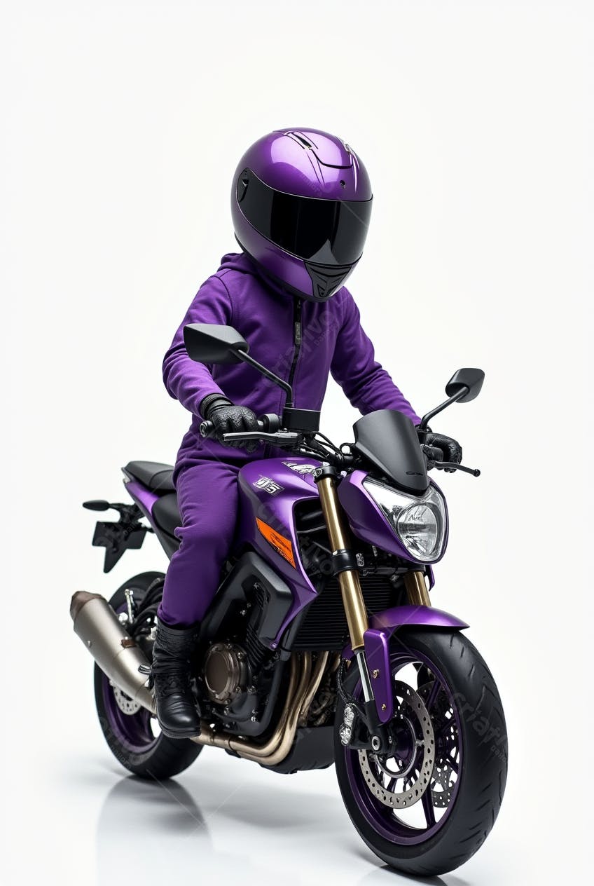 Motociclista em Macacão Roxo