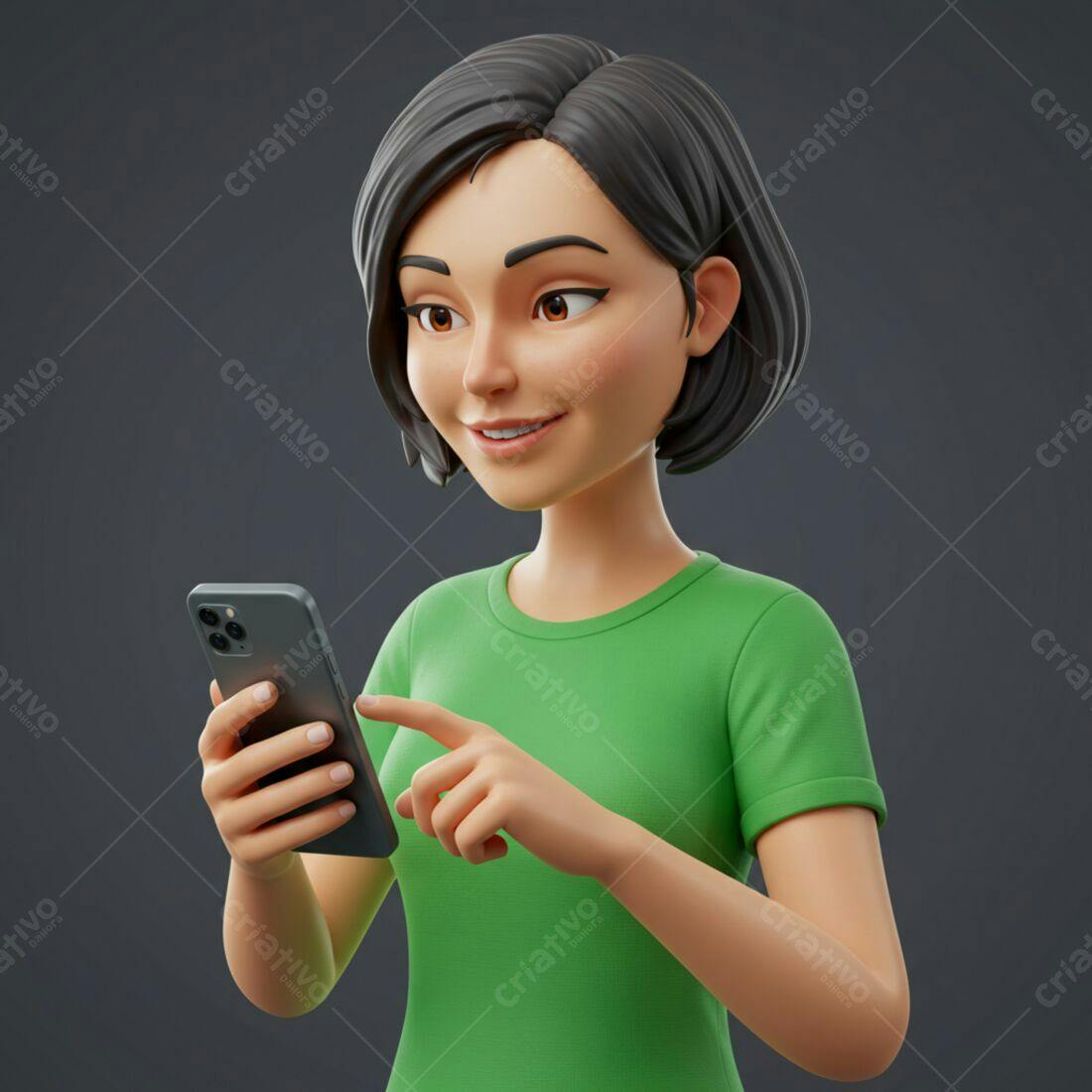 Mulher usando smartphone verde