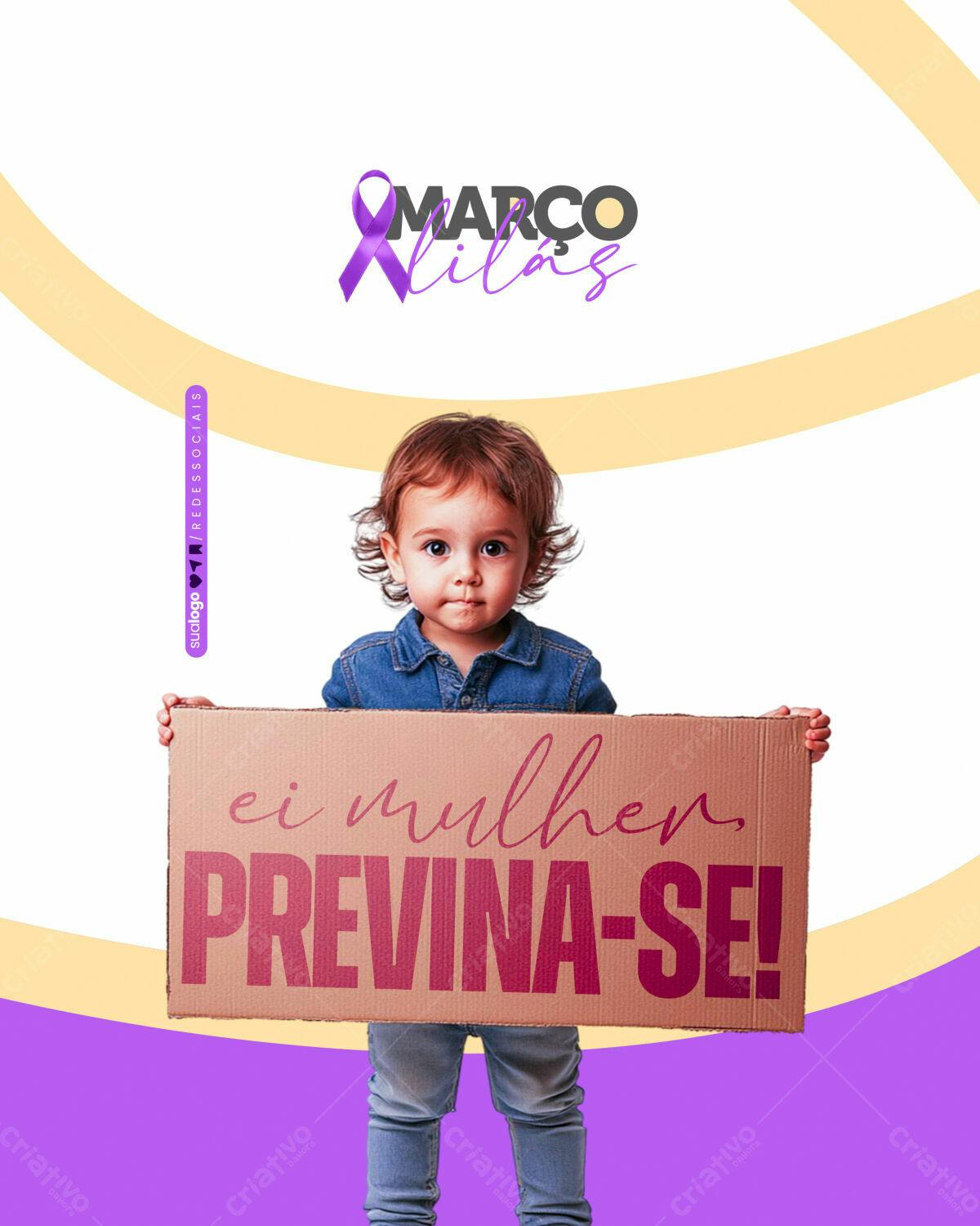 Cartaz Março Lilás para Prevenção do Câncer PSD Editável