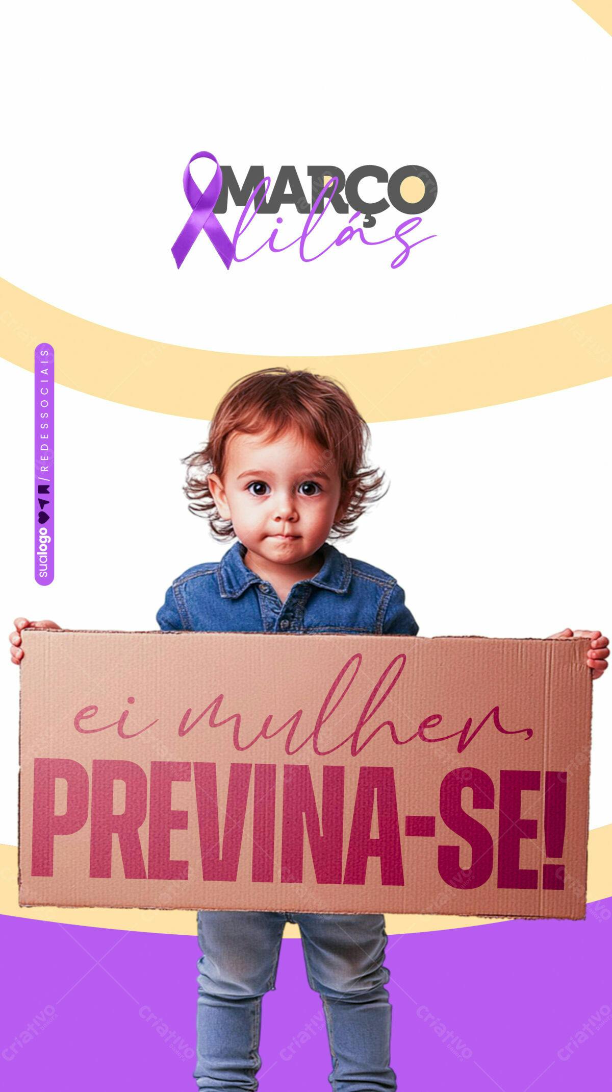 Cartaz Março Lilás PSD Editável