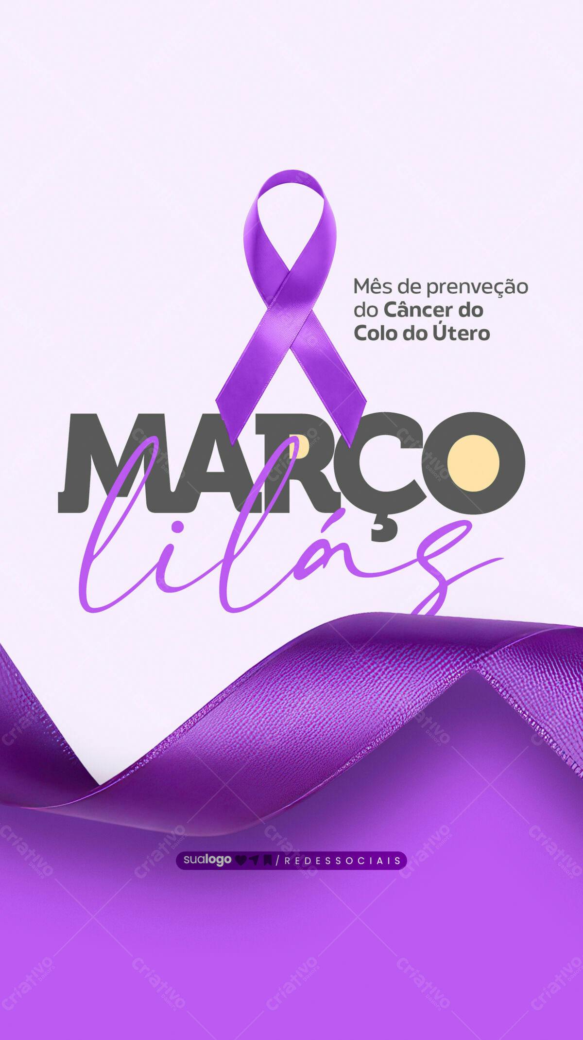 Flyer Março Lilás - Mês de Prevenção do Câncer do Colo do Útero PSD Editável