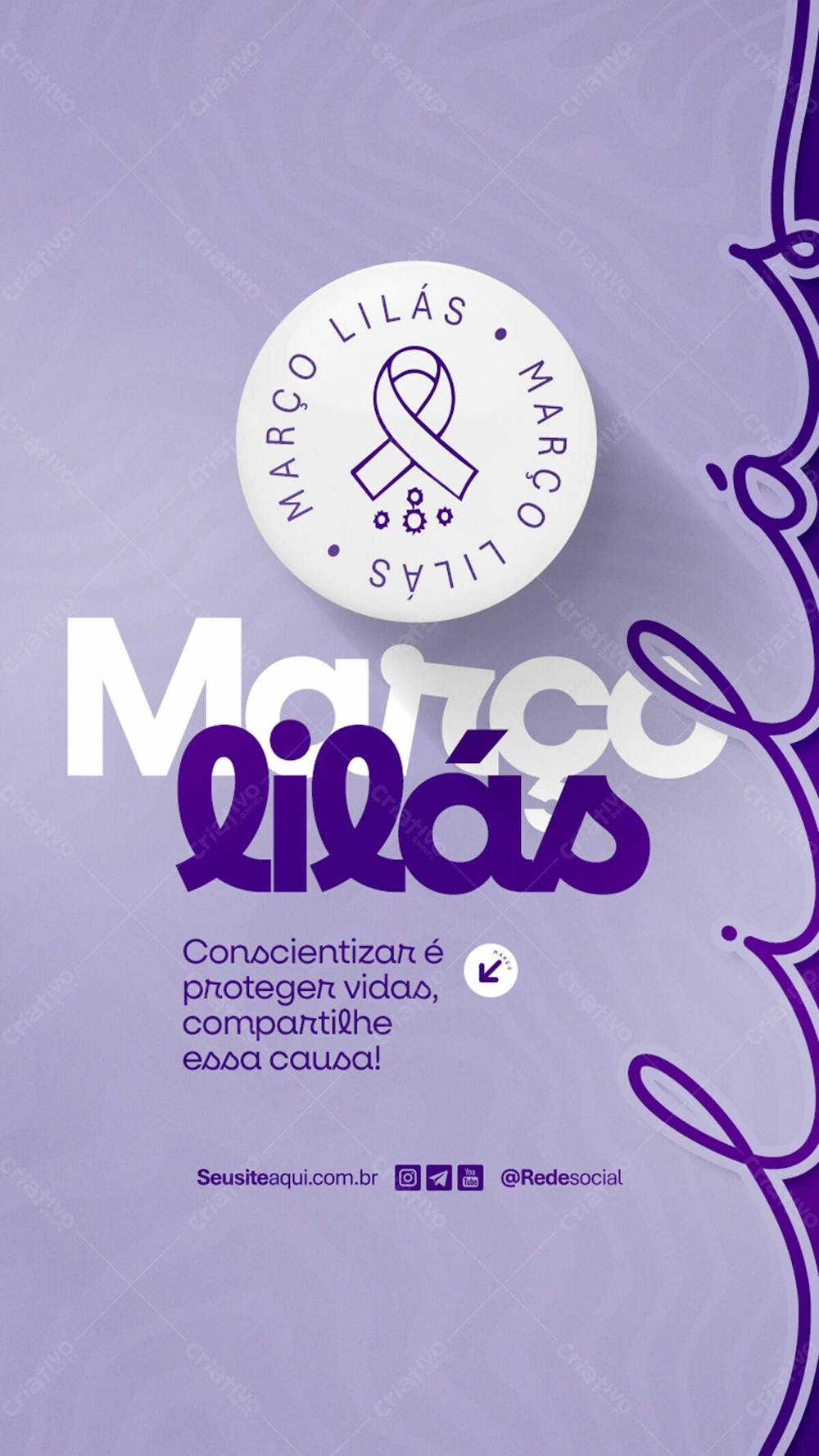Março Lilás Mês De Conscientização Sobre O Câncer De Colo Do Útero Social Media Psd Editável
