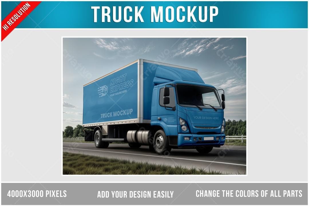 Mockup de Caminhão Azul para Transporte - Design Realista