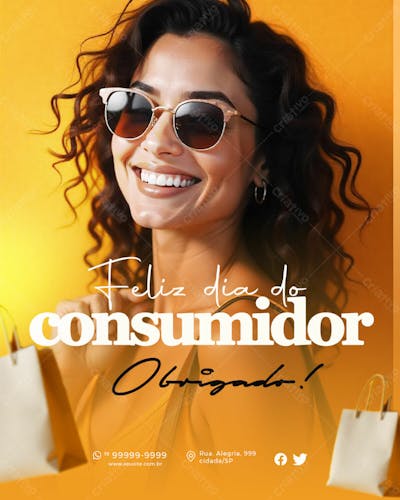 Feliz Dia Do Consumidor Obrigado Amarelo
