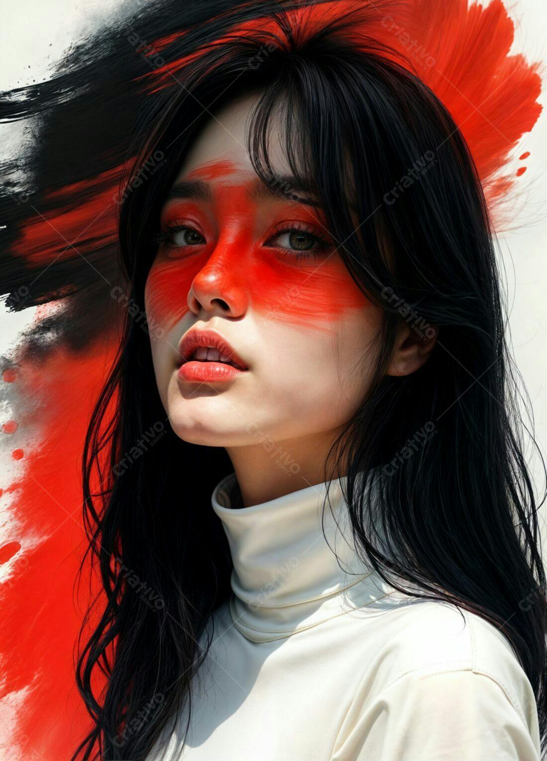Retrato feminino com pintura facial vermelha