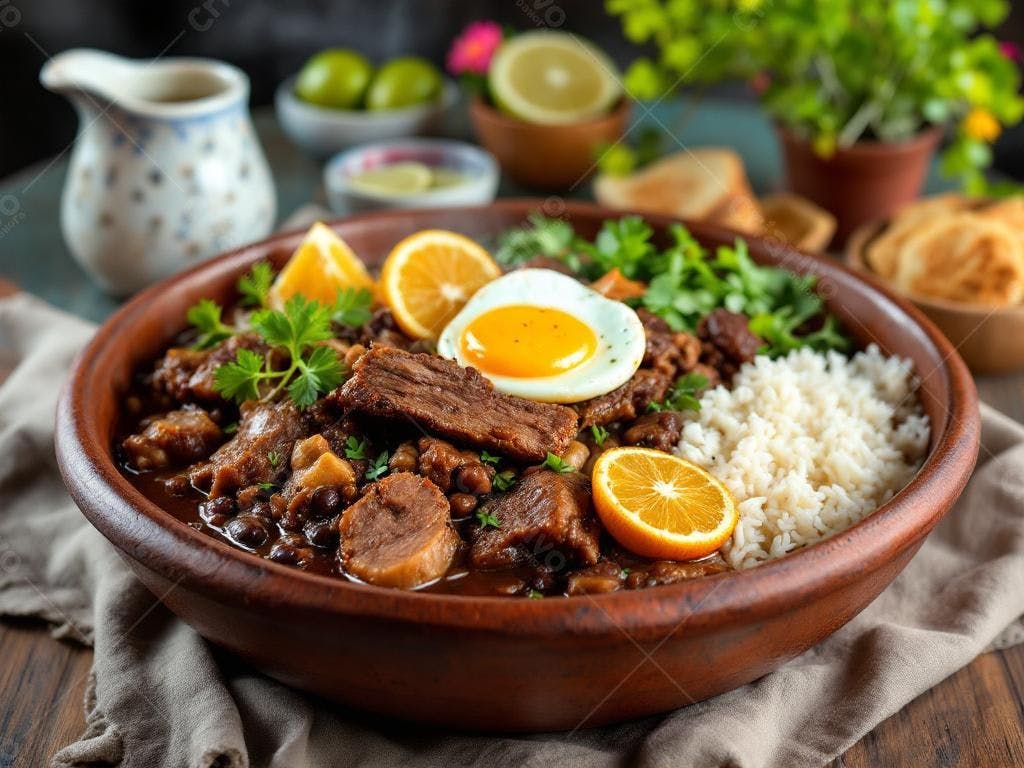 Feijoada Brasileira com Arroz e Ovo