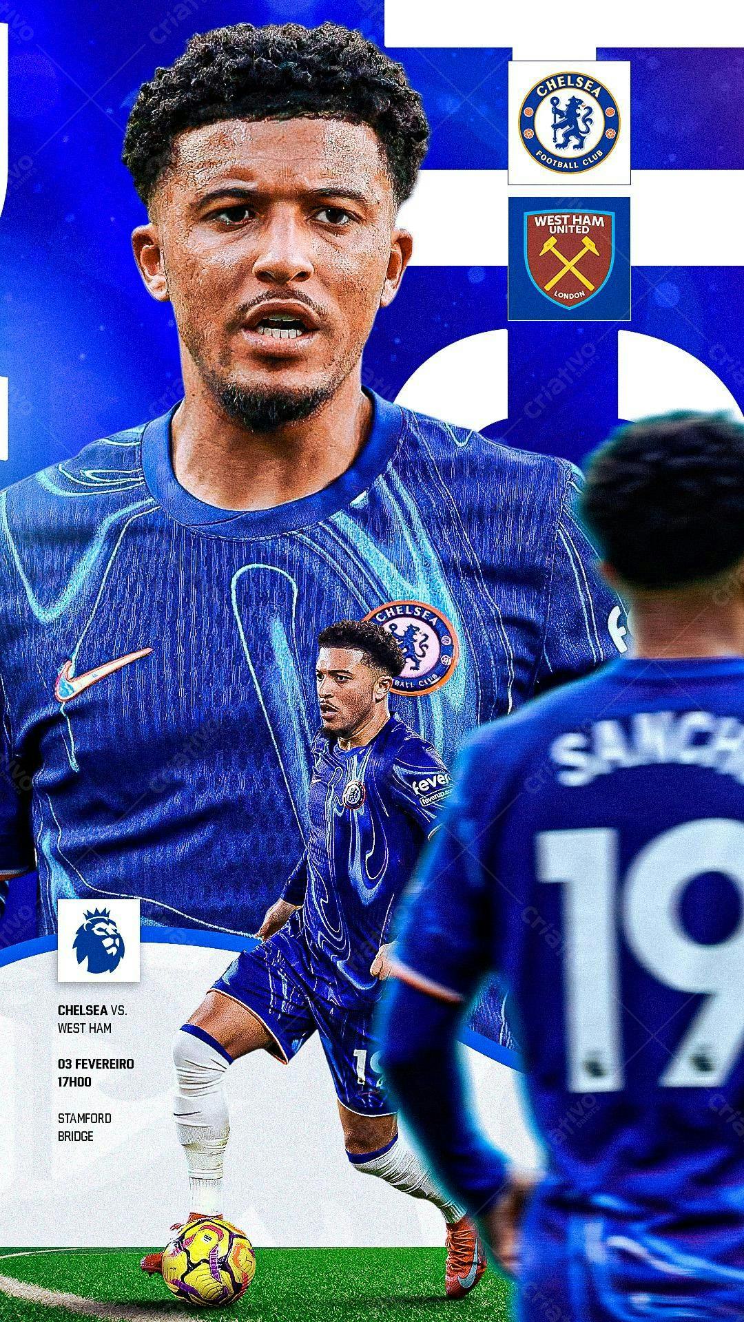 Poster de Futebol Chelsea x West Ham PSD Editável