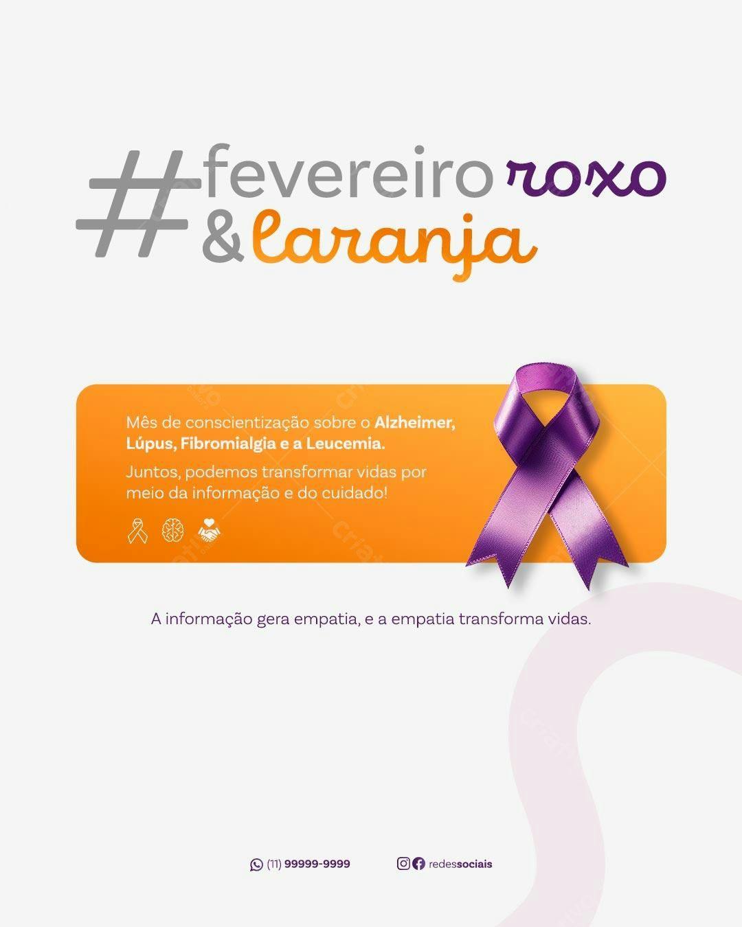Post para Fevereiro Roxo e Laranja PSD Editável