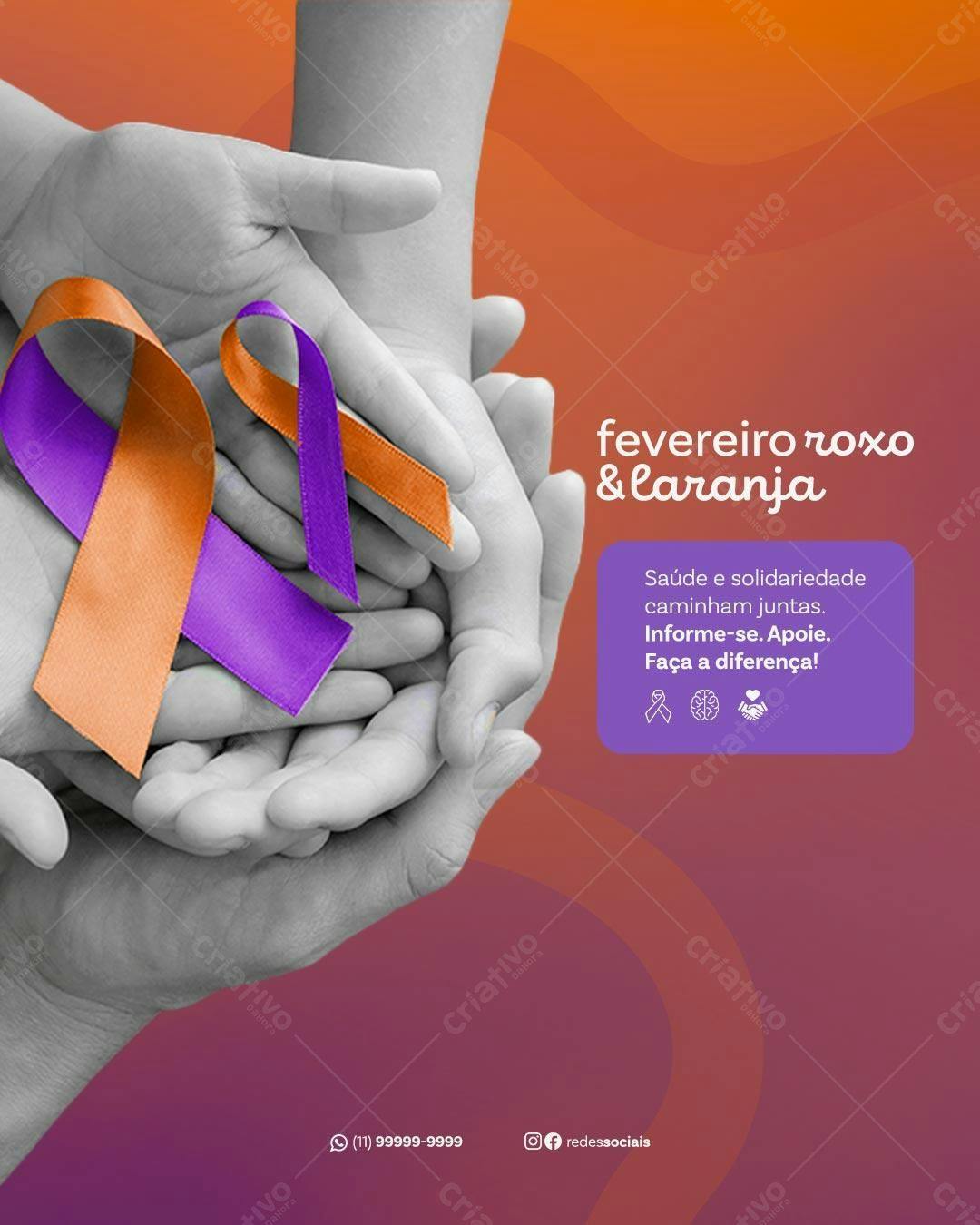 Flyer Fevereiro Roxo e Laranja PSD Editável