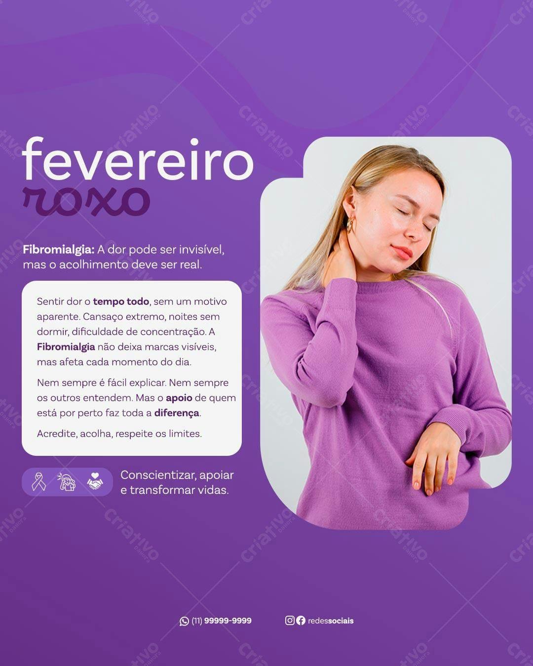 Post para Fevereiro Roxo PSD Editável