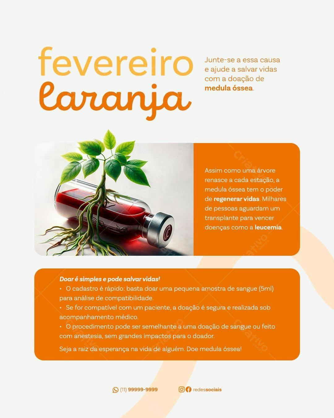 Flyer Fevereiro Laranja Doe Medula Óssea PSD Editável