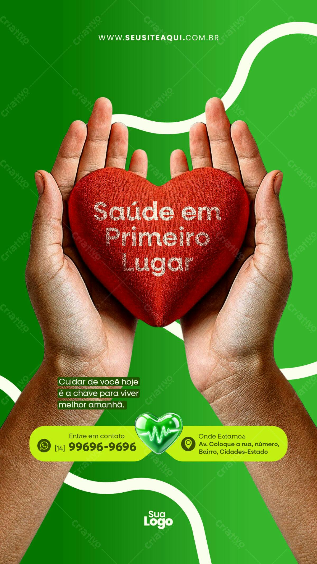 Flyer Saúde em Primeiro Lugar PSD Editável