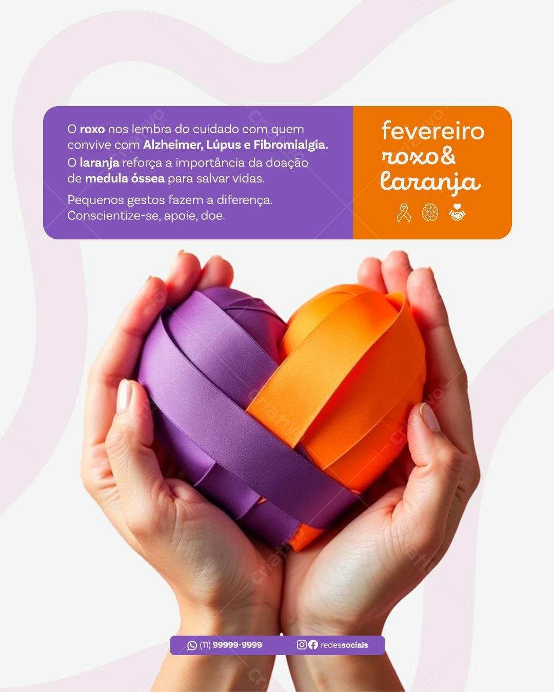 Flyer Fevereiro Roxo e Laranja PSD Editável