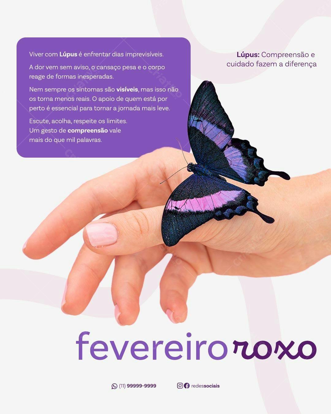 Post para Fevereiro Roxo PSD Editável