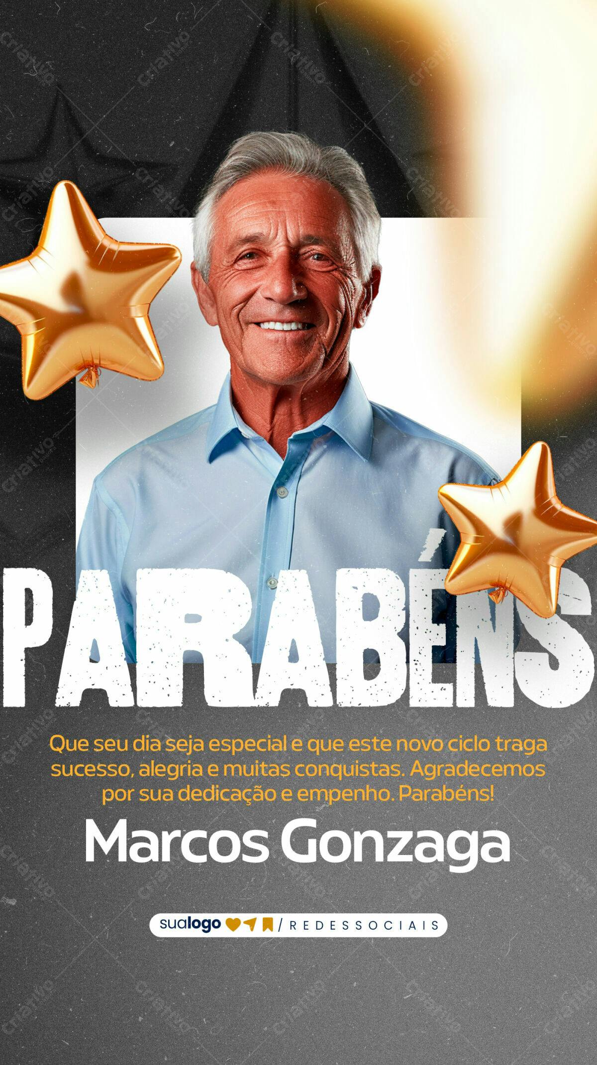 Flyer de Parabéns com Balões Dourados PSD Editável