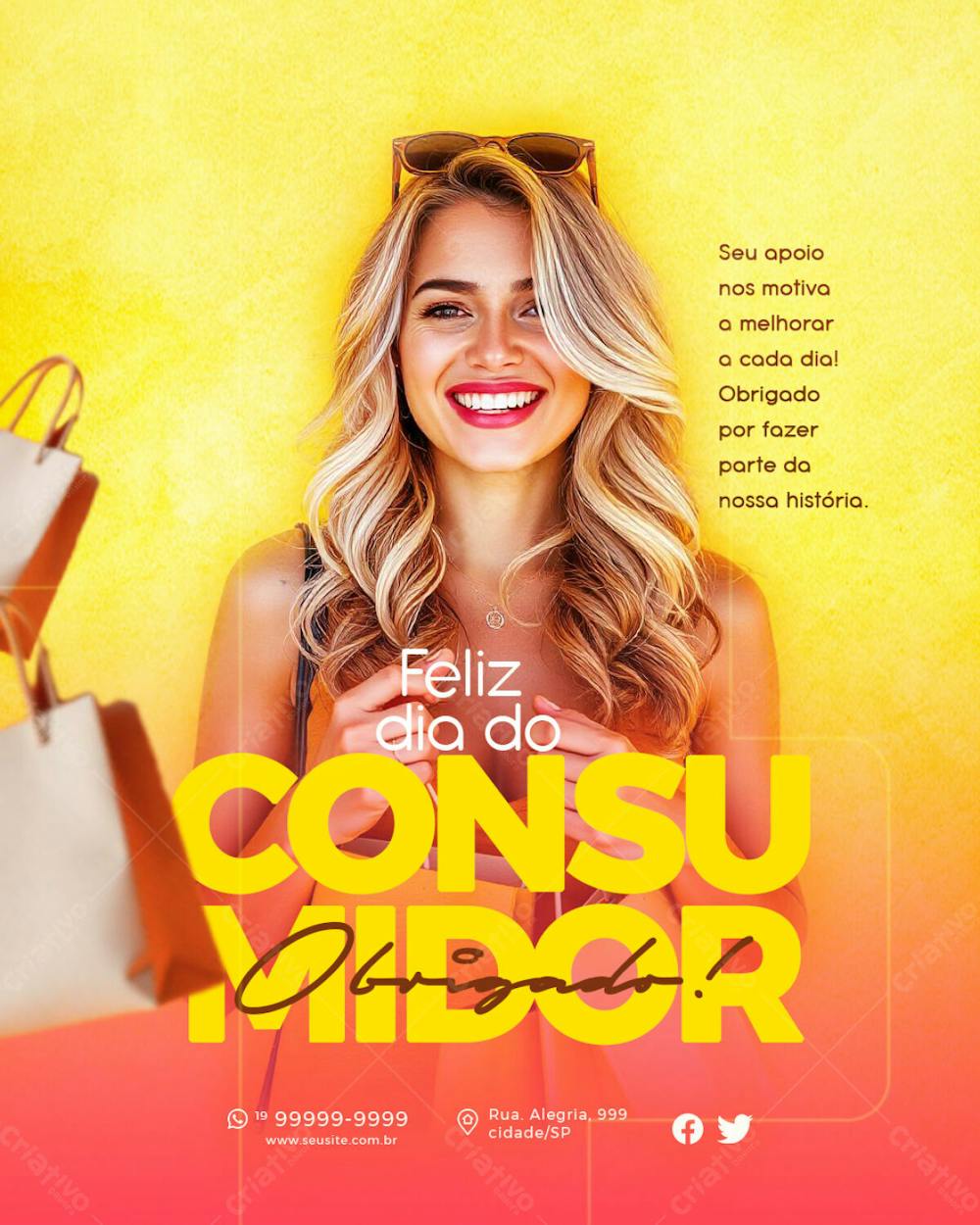 Feliz Dia Do Consumidor Obrigado Amarelo 03