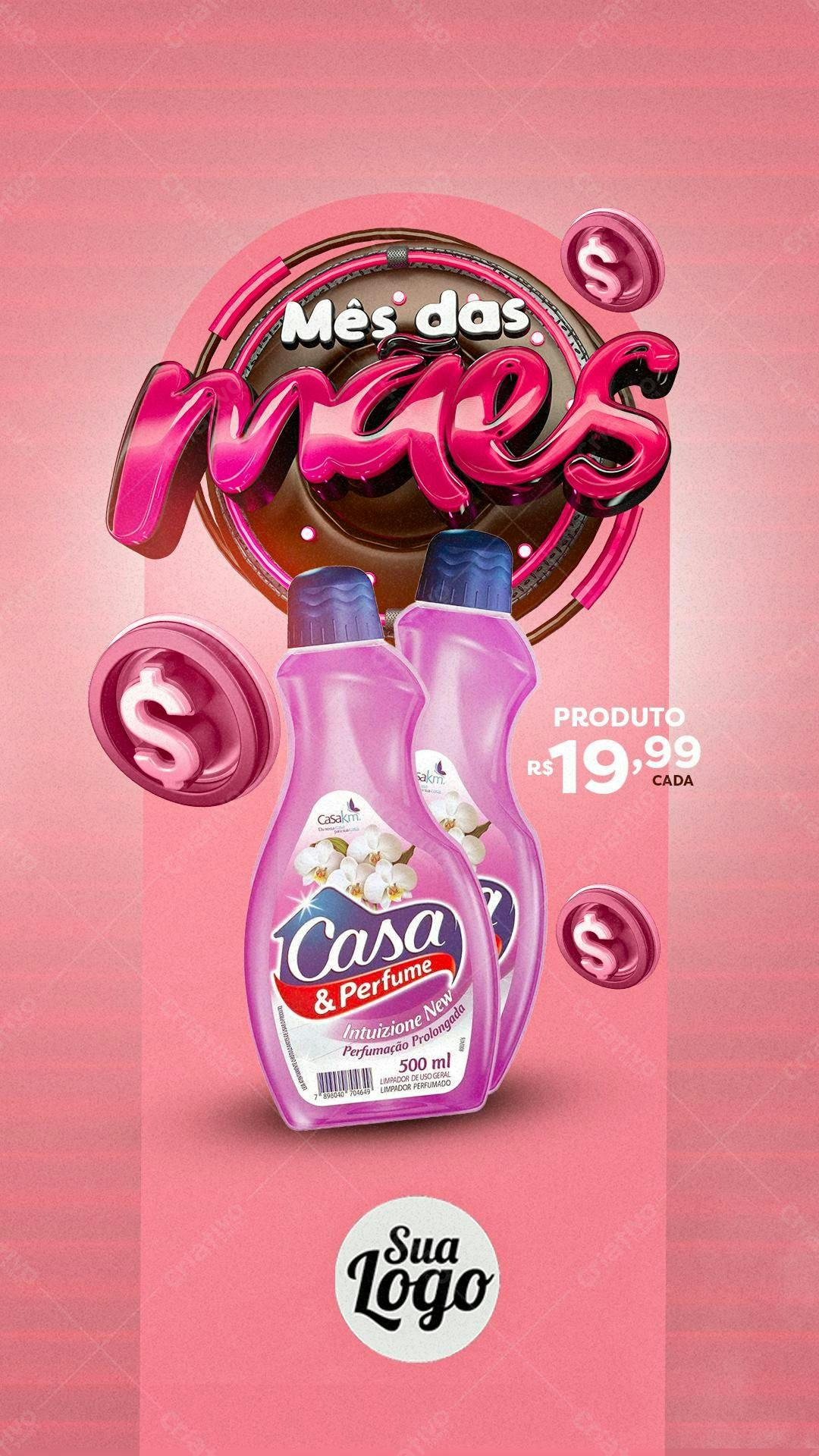 Flyer Dia das Mães Limpador Rosa PSD Editável