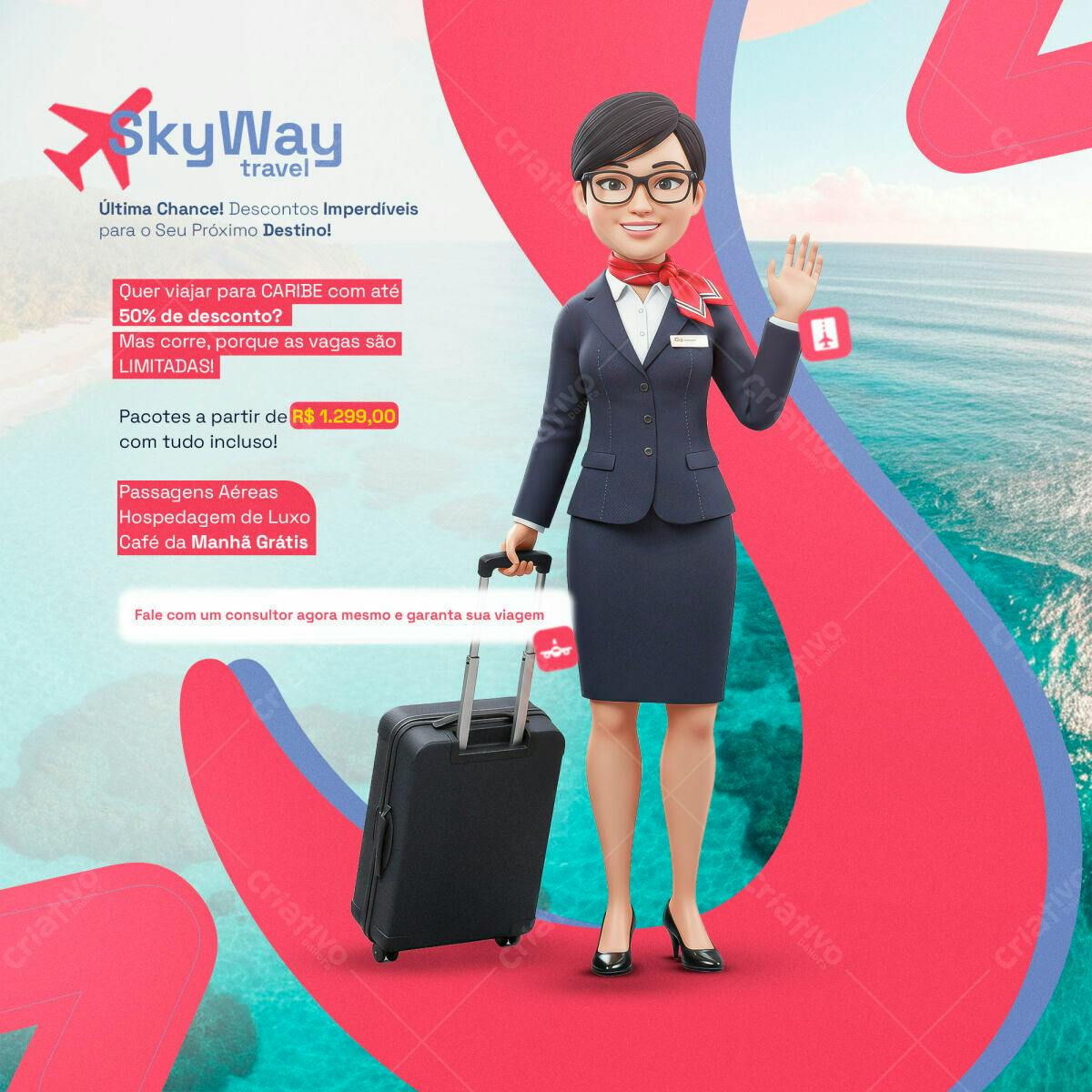 Flyer Promocional SkyWay Viagens PSD Editável
