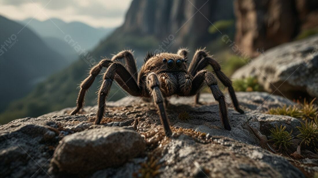 Aranha marrom em rocha montanha